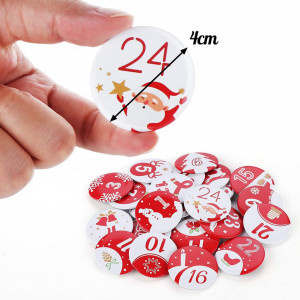 Set de 24 insigne cu numere pentru calendar de advent Adorfine, rosu/alb, metal/plastic, 4 cm