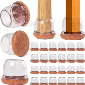 Set de 24 protectii pentru picioarele scaunului GOCOHHI, silicon, maro/transparent, 3,7 x 3,9 x 3,5 cm