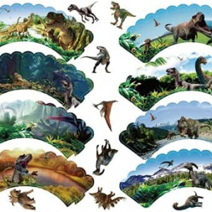 Set de 24 topere si 24 forme pentru prajituri model dinozaur Weiming, hartie, multicolor