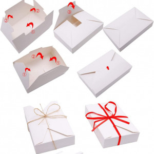 Set de 25 de cutii pentru cadouri cu panglica SurePromise, hartie/textil, alb/rosu/brun, 19, 5 x 12,5 x 4 cm - Img 2