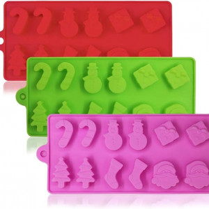 Set de 3 forme YuCool pentru bomboanele de Craciun, silicon,  multicolor, 15,2 x 10,2 x 0,8 cm