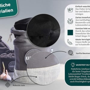 Set de 3 saci pentru depozitare Glückstoff®, iuta/bumbac, gri/alb