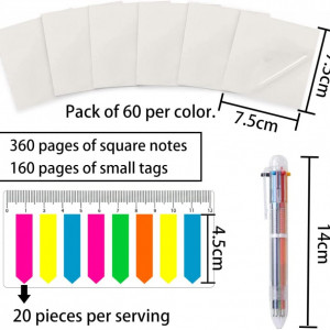 Set de 300 notite transparente cu markeri fluorescenti si pix in 6 culori TUIBEIDAMAI, hartie/plastic, multicolor - Img 7