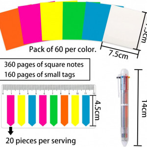 Set de 300 notite transparente cu markeri fluorescenti si pix in 6 culori TUIBEIDAMAI, hartie/plastic, multicolor - Img 5