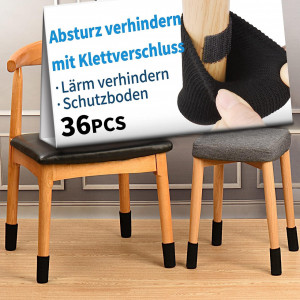 Set de 36 protectii pentru picioarele scaunului Hxoxmxe, pasla, negru, 3,8 x 6,8 cm