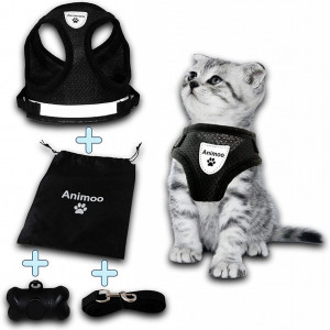Set de 4 accesorii pentru pisici Animoo, textil, negru, marimea XL