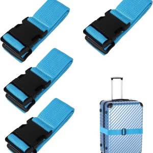 Set de 4 curele pentru valize Vbnzbk, polipropilena/polietilena, albastru/negru, 5 x 200 cm