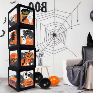 Set de 4 cutii cu 20 de baloane si 22 autocolante pentru Haloween Fennoral, hartie/latex, portocaliu/negru - Img 4