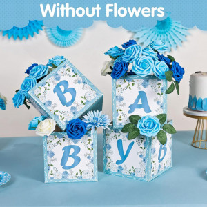 Set de 4 cutii pentru aranjamente florale SUNBEAUTY, carton, alb/albastru/verde, 18 x 18 x 18 cm