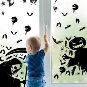 Set de 4 foi cu autocolante pentru Halloween Kiuiom, PVC, negru