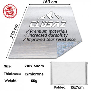 Set de 4 folii termice pentru prim-ajutor CLUSAZ, aluminiu, argintiu, 160 x 210 cm - Img 5