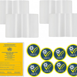 Set de 4 huse cu 8 autocolante pentru certificat BINXWA, PVC, transparent, 100 x 137 mm