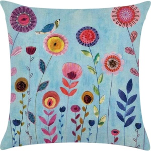 Set de 4 huse pentru perna Coyvesar, model floral, bumbac/in, multicolor, 45 x 45 cm