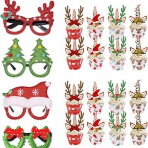 Set de 4 perechi de ochelari si 48 decoratiuni pentru prajituri Simpu, plastic/hartie, multicolor