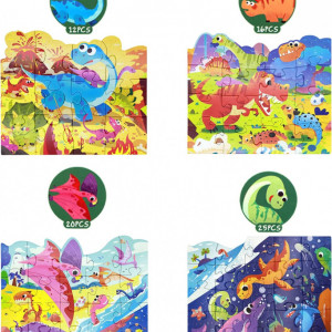 Set de 4 puzzle-uri cu dinozauri/printese PMGEKLP, 73 piese, carton, multicolor - Img 5