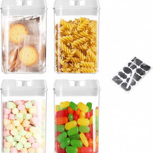 Set de 4 recipiente cu inchidere ermetica pentru alimente VIVILINEN, silicon/plastic, transparent/alb, 0,8 l, 15,5 x 9 cm - Img 1