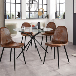 Set de 4 scaune Miller, tesatura/metal/decor stejar, maro antichizat, 44x52x87 cm - Img 3