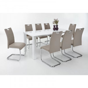 Set de 4 scaune tapitate Kresha, piele PU/metal, cappuccino/argintiu, 98 x 43 x 59 cm