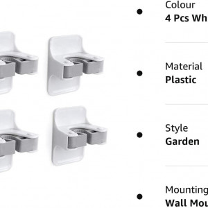 Set de 4 suporturi autoadezive pentru mop/matura Aoyinfe, plastic, alb/gri, 7,6 x 8,2 cm