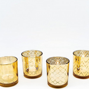 Set de 4 suporturi pentru lumanari Flanacom, sticla, auriu, 7 x 8 cm - Img 4