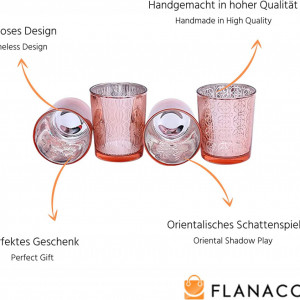 Set de 4 suporturi pentru lumanari Flanacom, sticla, rosu, 7 x 7 x 8 cm - Img 2