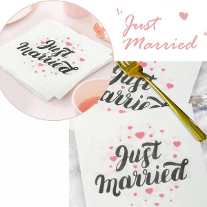 Set de 40 servetele Just Married LANMOK, hartie, alb/negru/roz, 33 x 33 cm