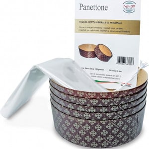 Set de 5 forme, 5 pungi si o reteta pentru panettone Saon23 srls, hartie, alb/maro, 750 g - Img 1