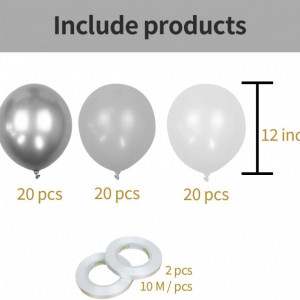 Set de 50 baloane Jiaer Sentai, latex, gri/alb/argintiu, 30 cm - Img 2
