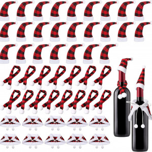 Set de 50 ornamente pentru sticlele de vin de Craciun Nuenen, textil, rosu/alb/negru - Img 1