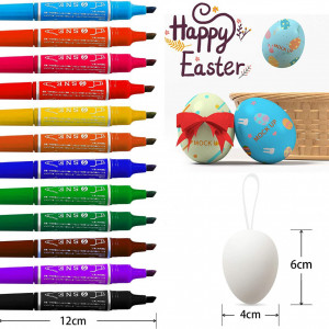 Set de 50 oua si 12 creioane colorate pentru pictat de Paste JINOO, plastic, multicolor, 6 x 4 cm / 12 cm - Img 7
