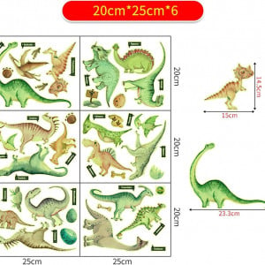 Set de 53 stickere fosforescente cu dinozauri Avalizard, PVC, verde/portocaliu
