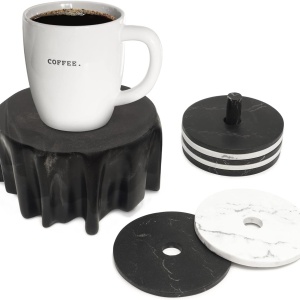 Set de 6 coastere cu suport Suanti, rasina, negru/alb, 10 cm