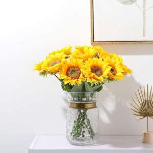Set de 6 flori artificiale Tifuly, metal/plastic/matase, galben/verde, 43 cm - Img 7