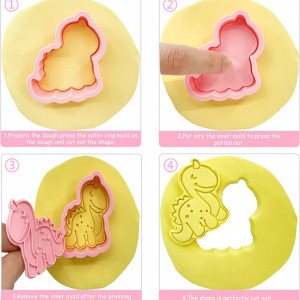 Set de 6 forme pentru biscuiti LUCTHY, model dinozauri, polipropilena, roz - Img 6
