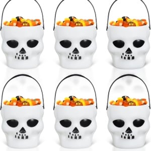 Set de 6 galeti pentru Halloween Yisscen, plastic, alb/negru, 7 x 6 x 10,5 cm