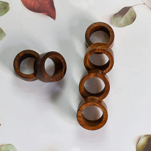 Set de 6 inele decorative pentru servetele Ajuny, lemn, maro, 3,8 cm - Img 3