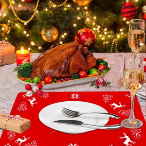 Set de 6 naproane cu 6 coastere de Craciun Anyingkai, pasla, rosu/alb, 45 x 30 cm / - Img 5