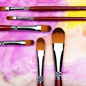 Set de 6 pensule pentru pictura Fuumuui, lemn/nailon, rosu, 15 cm - Img 3