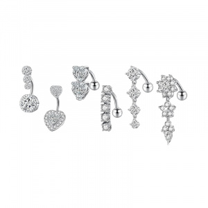 Set de 6 piercinguri pentru buric Masop, otel inoxidabil, argintiu, 8-10 x 1,6 mm