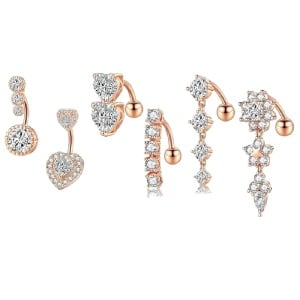 Set de 6 piercinguri pentru buric Masop, otel inoxidabil, rose gold, 8-10 x 1,6 mm