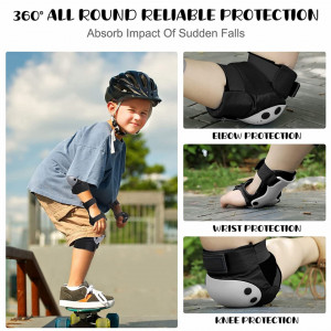 Set de 6 protectii pentru ciclism/patinaj GIEMIT, alb/negru, PVC/EVA, 6-13 ani, M - Img 5