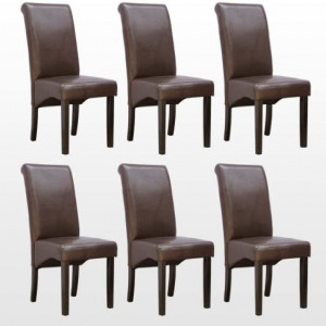 Set de 6 scaune de living Cambridge, piele sintetica maro, picioare lemn inchis - Img 2