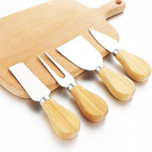 Set de 6 spatule pentru branza JDwinwin, lemn/otel inoxidabil, argintiu/natur - Img 4