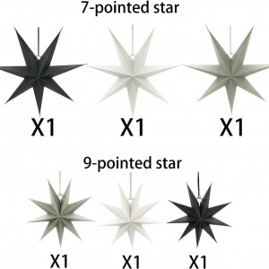 Set de 6 stele de Craciun DUGYIRS, alb/negru/gri, hartie, 30 cm / 45 cm 