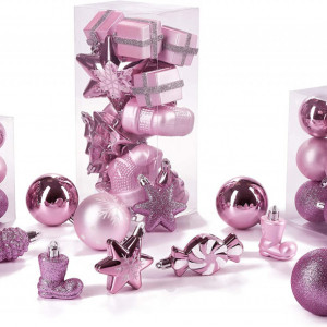 Set de 77 globuri de Craciun Brubaker, roz, plastic, 4 - 10,5 cm - Img 4