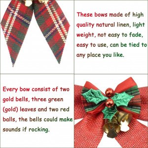 Set de 8 fundite pentru bradul de Craciun YGCHEN, textil, rosu/verde/auriu, 8 x 8 cm 