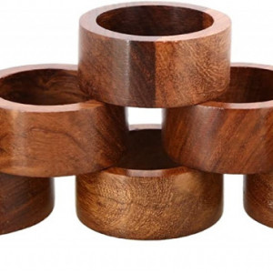 Set de 8 inele decorative pentru servetele Ajuny, lemn, maro, 3,8 cm - Img 1