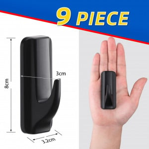 Set de 9 carlige pentru prosoape ALOCEO, plastic, negru, 8 x 3,2 x 3 cm