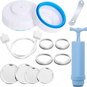 Set de accesorii cu pompa manuala pentru etansare Poweka, plastic, alb/albastru