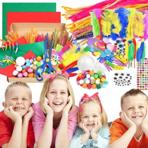 Set de artizanat pentru copii, hartie/textil/plastic, multicolor, 285 piese - Img 2